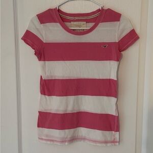 Hollister Pink and White Striped Short Sleeve Tee